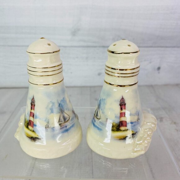 2004 Giftco Trad Applejack LIGHTHOUSE COVE Ceramic Salt & Pepper Shakers NEW - Picture 7 of 15